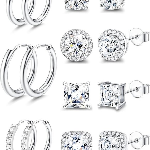 Hypoallergenic Surgical Steel CZ Earrings Set - Big & Small Studs & Hoops in 18K - Picture 1 of 6